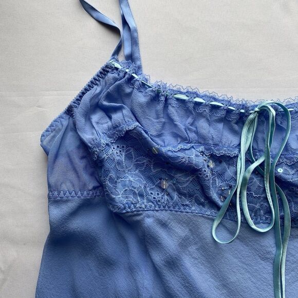 RARE Y2K Victoria's Secret Cornflower Blue Silk Milkmaid Slip Dress Size Large - Picture 16 of 16